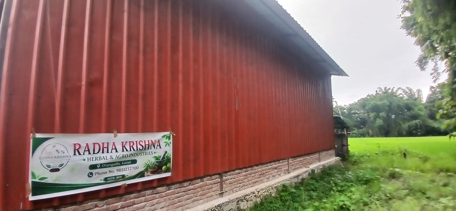 Radha Krishna Herbal & Agro Industries shed with signboard, Dhangadhi